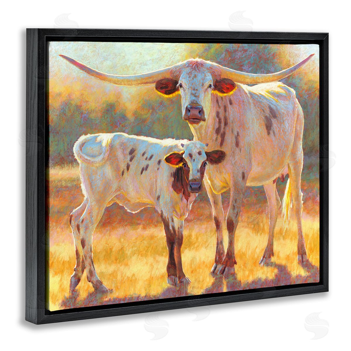 Rita Kirkman Longhorn & Calf Standing Farm Field