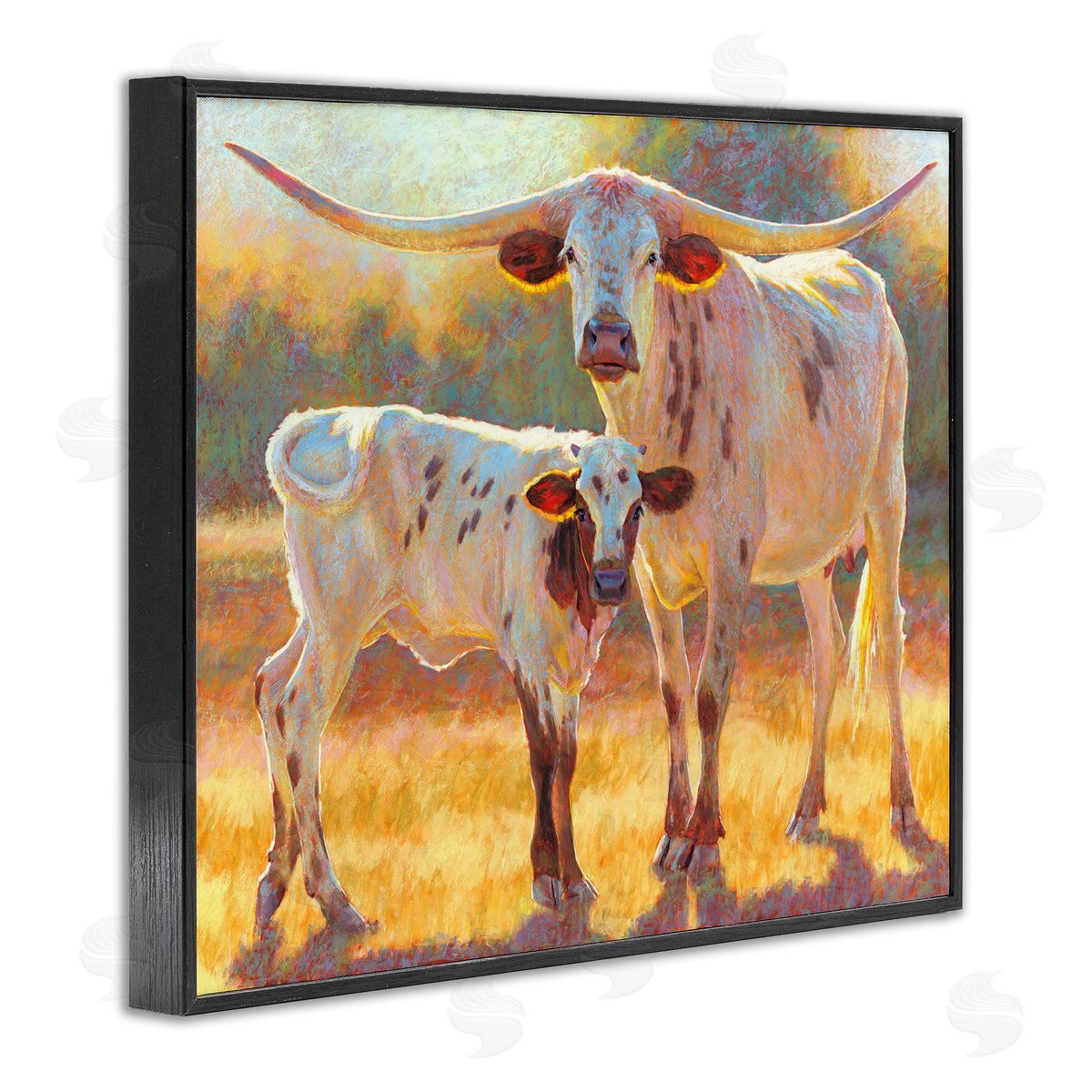 Rita Kirkman Longhorn & Calf Standing Farm Field