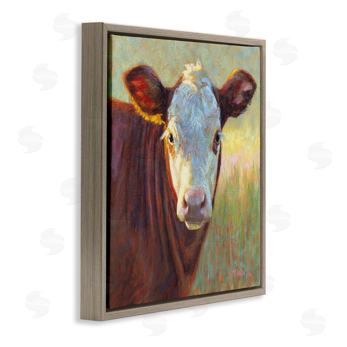 Rita Kirkman Brown Rural Wildlife Cattle Brown Floating Frame Canvas Wall Art Print