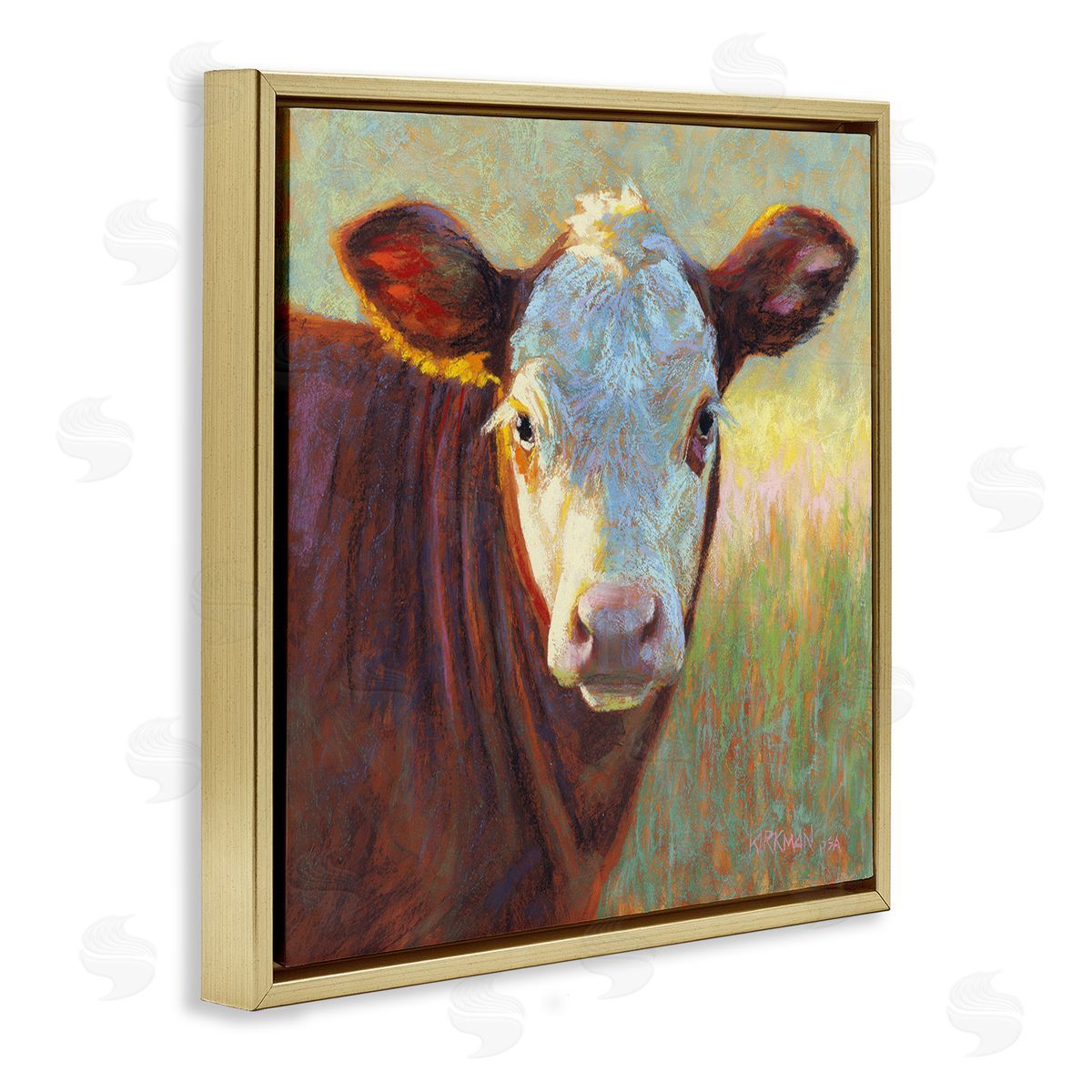Rita Kirkman Brown Rural Wildlife Cattle Gold Floating Frame Canvas Wall Art Print