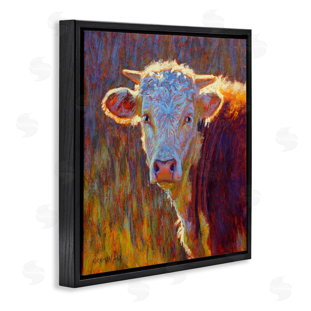 Rita Kirkman Modern Cow Portrait Impressionist Black Floating Frame Canvas Wall Art Print
