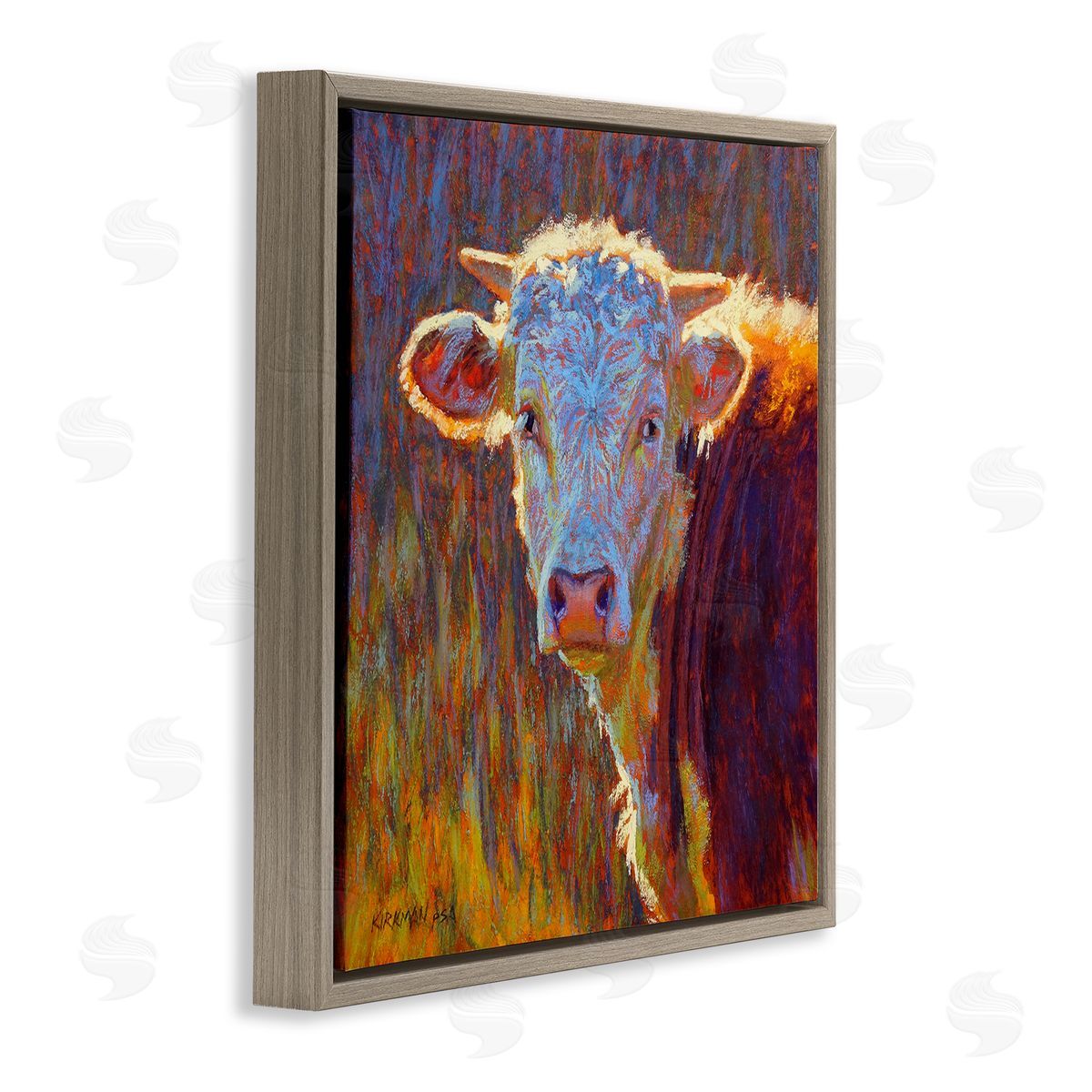 Rita Kirkman Modern Cow Portrait Impressionist Brown Floating Frame Canvas Wall Art Print