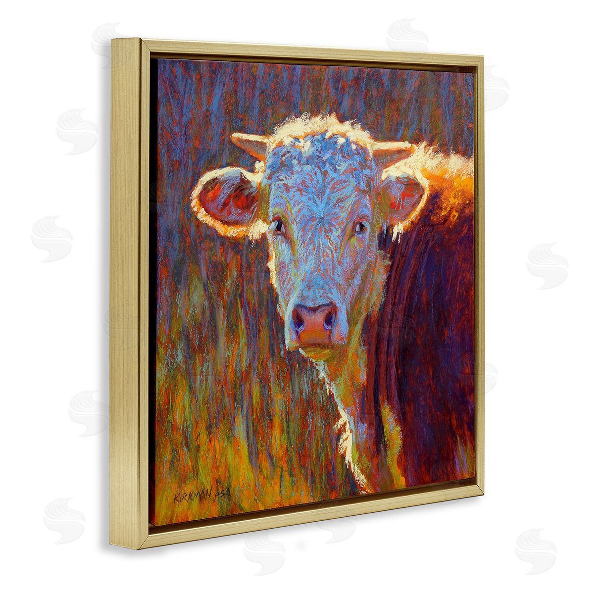 Rita Kirkman Modern Cow Portrait Impressionist Gold Floating Frame Canvas Wall Art Print