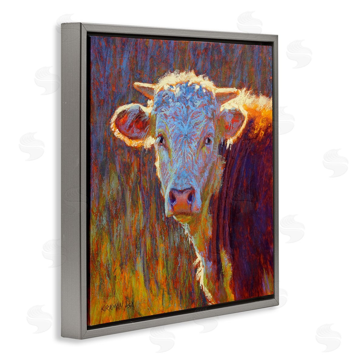 Rita Kirkman Modern Cow Portrait Impressionist Gray Floating Frame Canvas Wall Art Print