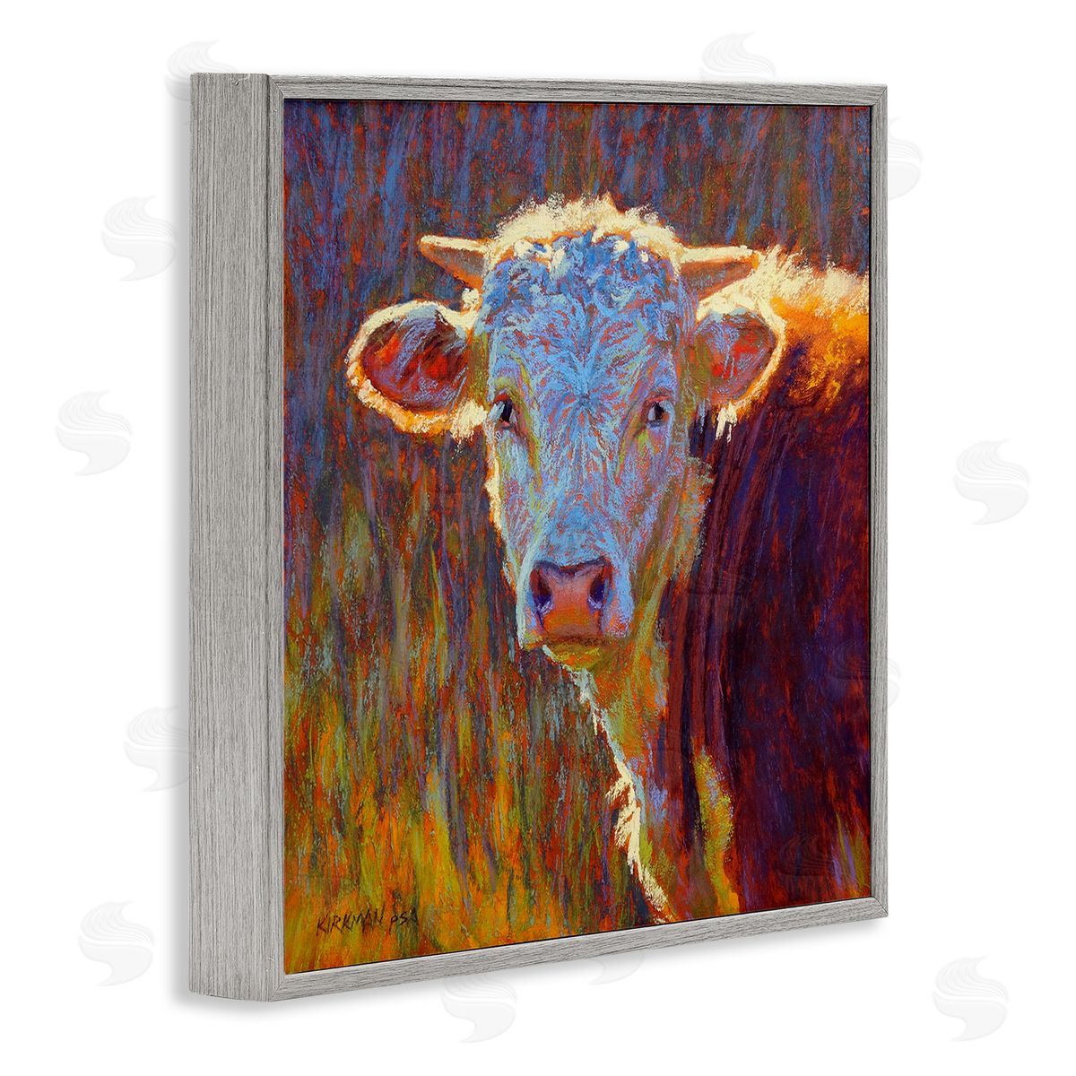Rita Kirkman Modern Cow Portrait Impressionist Gray Framed Glicee Wall Art Print