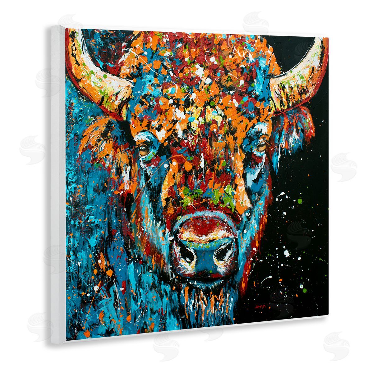 Modern Bison with Paint Splatter Wood Plaque Wall Art, Home Decor by Jen Seeley