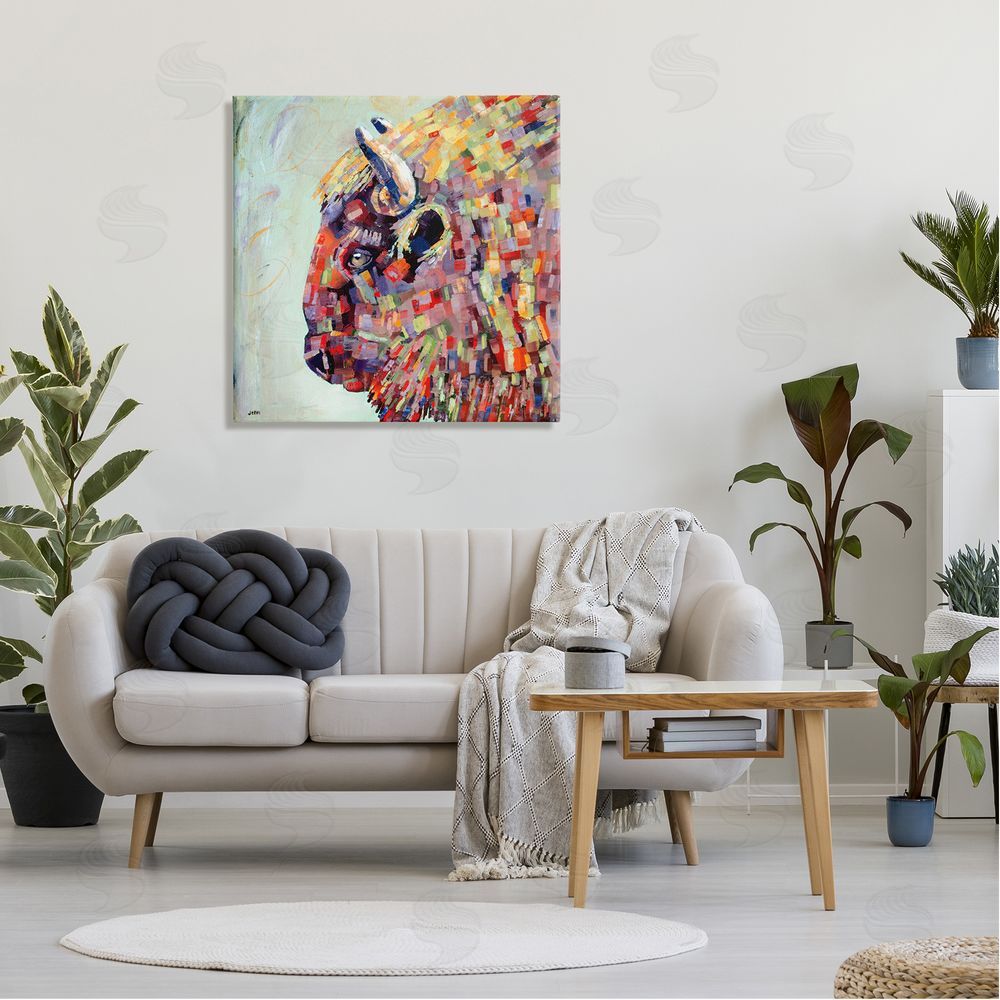 Jen Seeley Mosaic Style Bison Portrait Canvas Wall Art in Room