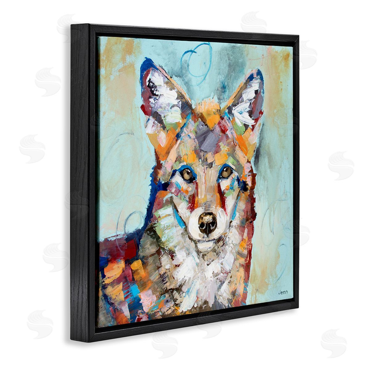 Jen Seeley Abstract Fox Painting Modern Strokes Black Floating Frame Canvas Wall Art Print