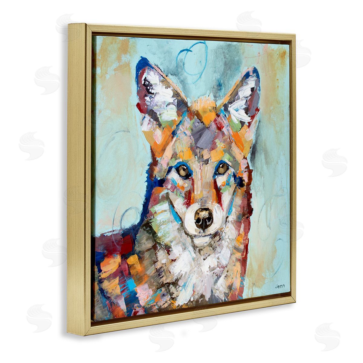 Jen Seeley Abstract Fox Painting Modern Strokes Gold Floating Frame Canvas Wall Art Print