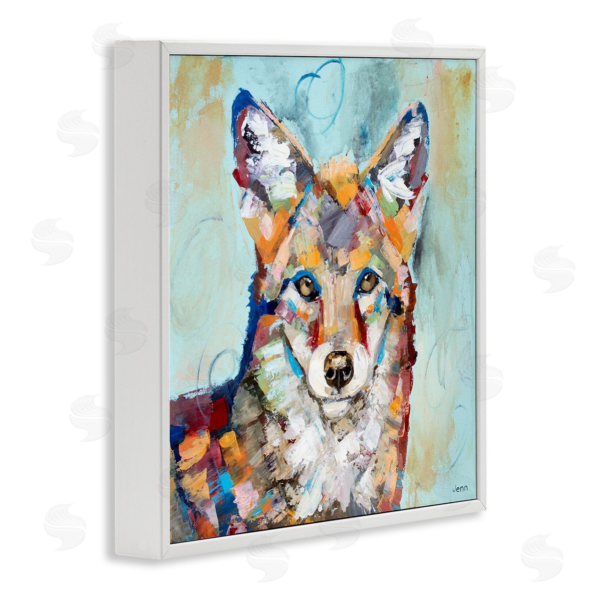 Jen Seeley Abstract Fox Painting Modern Strokes White Framed Glicee Wall Art Print