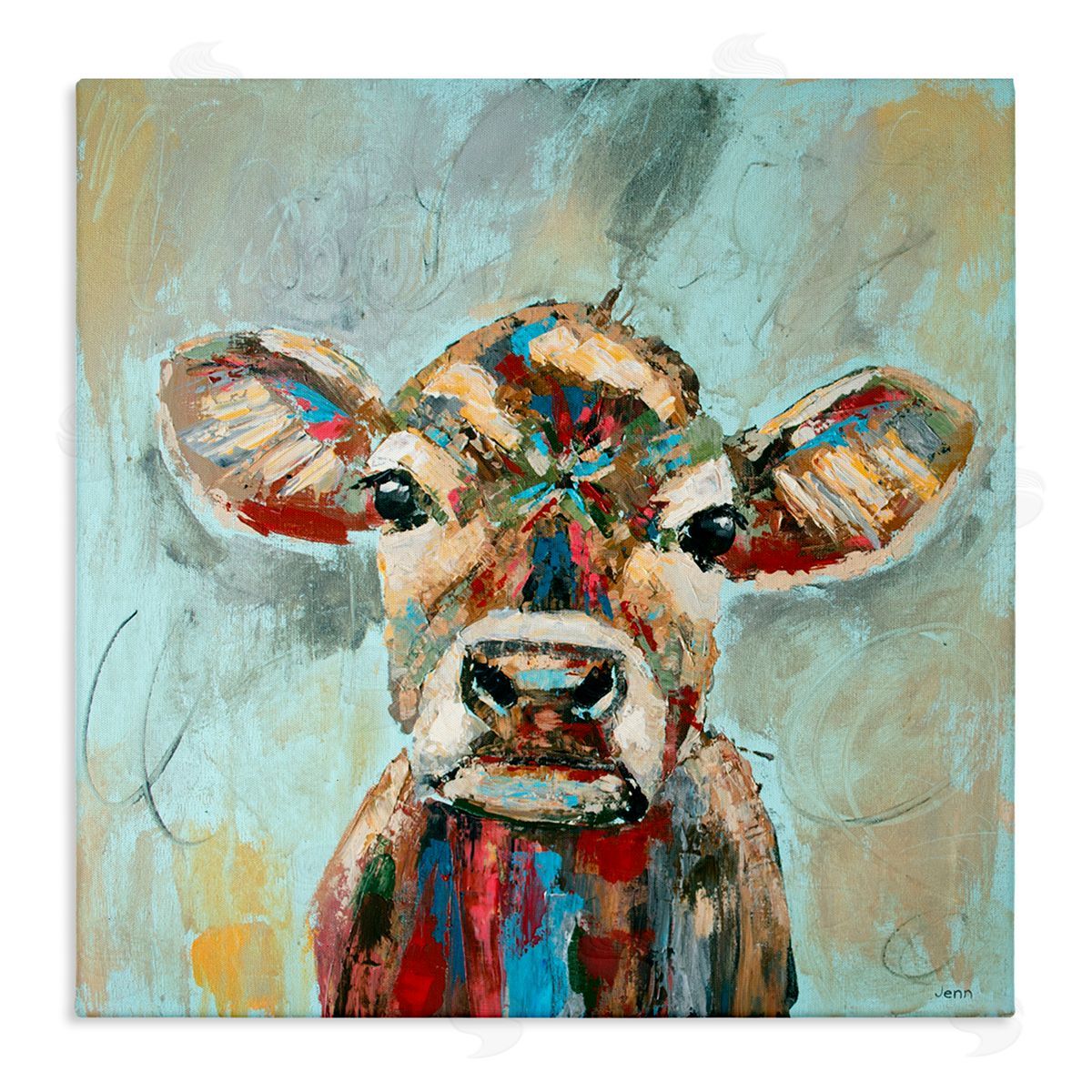 Jen Seeley Brushed Painting Cow Animal Stretched Canvas Wall Art Print
