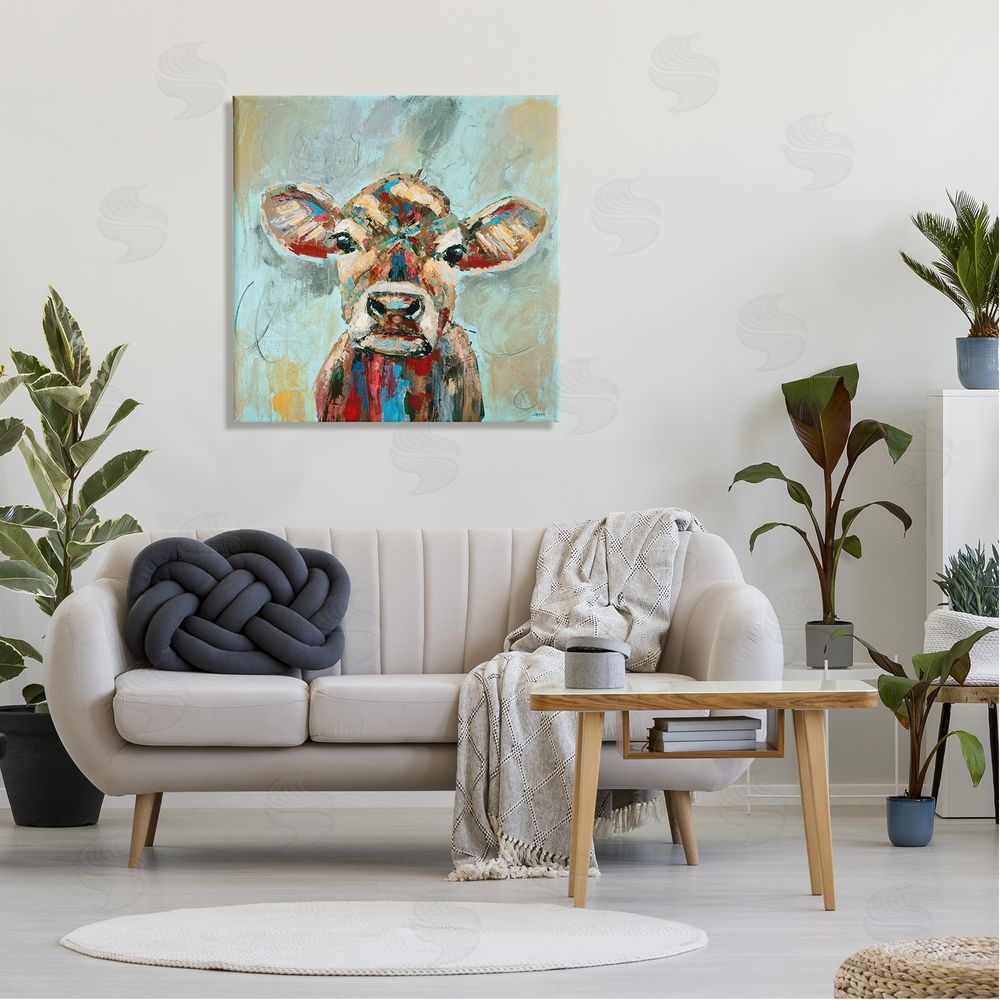 Jen Seeley Brushed Painting Cow Animal Canvas Wall Art in Room