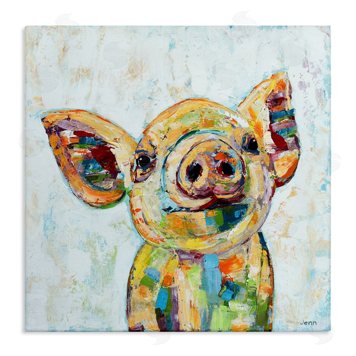 Jen Seeley Happy Farm Pig Modern Composition Stretched Canvas Wall Art Print