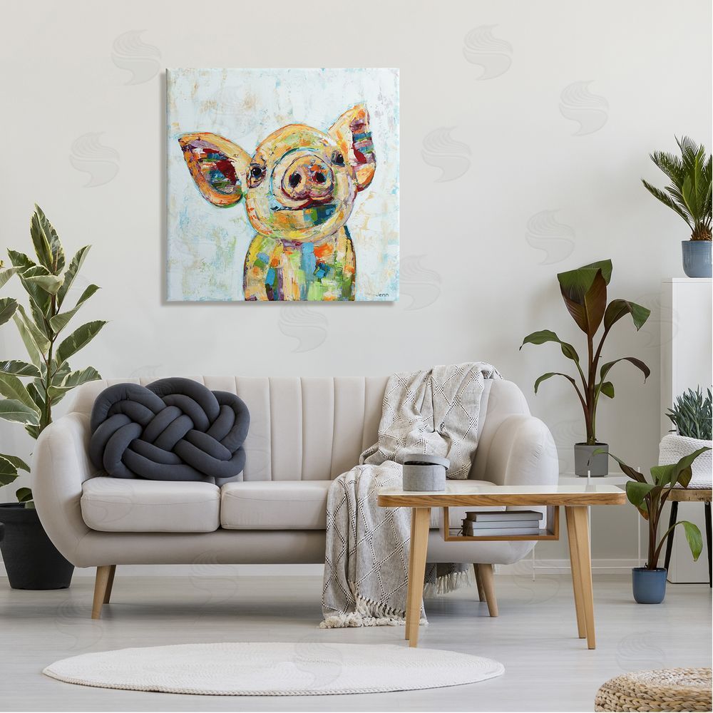 Jen Seeley Happy Farm Pig Modern Composition Canvas Wall Art in Room