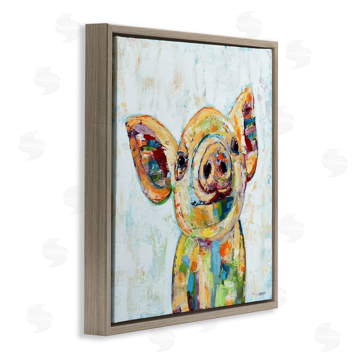 Jen Seeley Happy Farm Pig Modern Composition Brown Floating Frame Canvas Wall Art Print