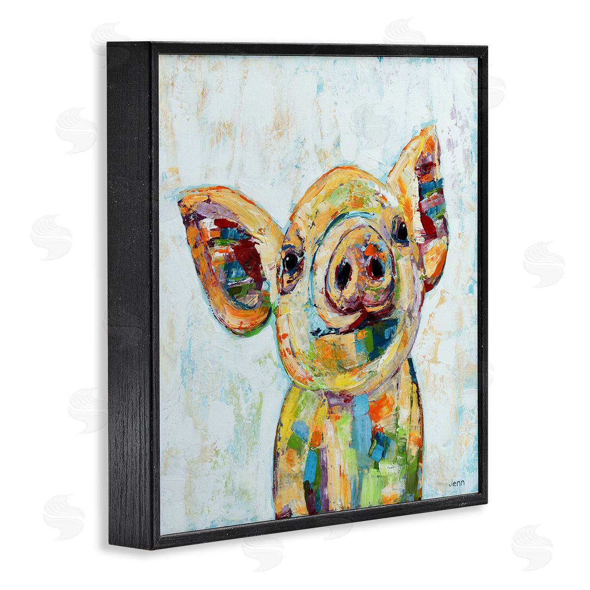 Jen Seeley Happy Farm Pig Modern Composition Black Framed Glicee Wall Art Print