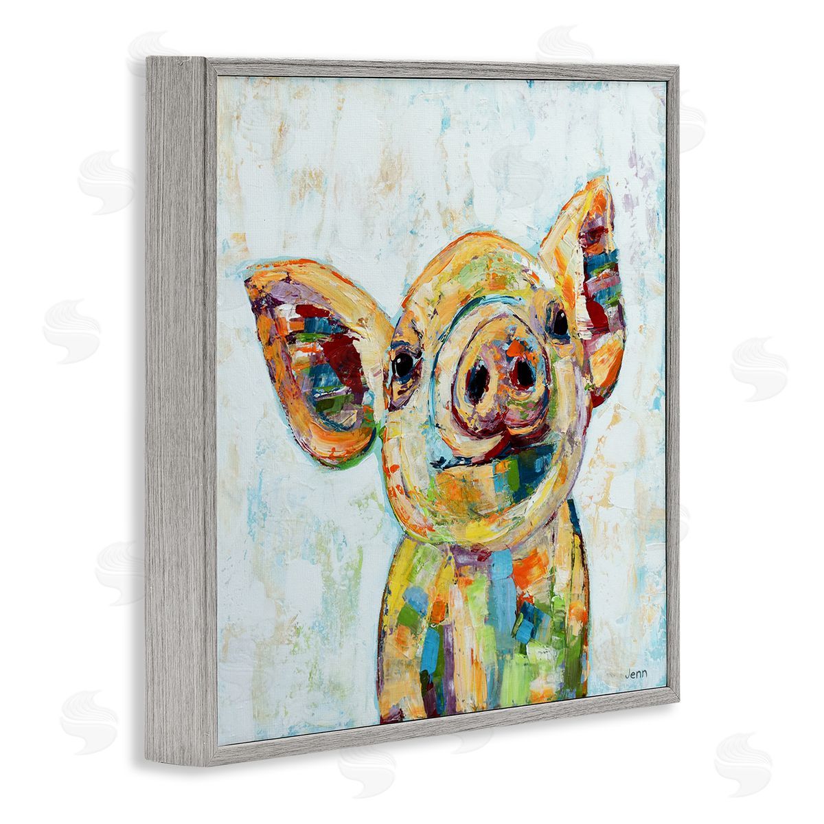 Jen Seeley Happy Farm Pig Modern Composition Gray Framed Glicee Wall Art Print