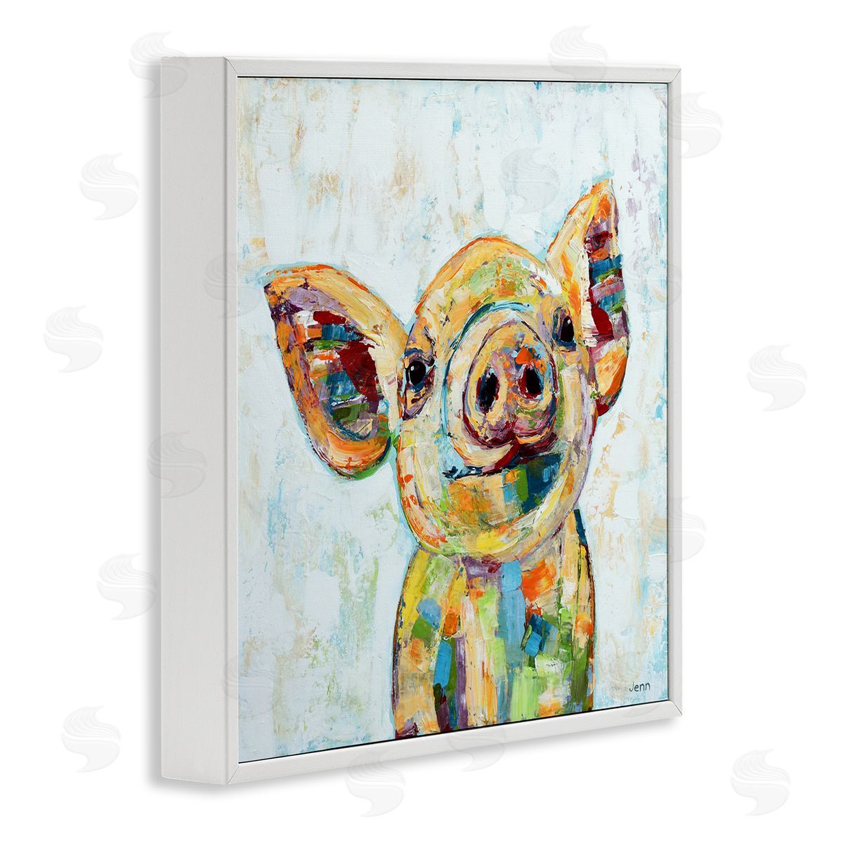 Jen Seeley Happy Farm Pig Modern Composition White Framed Glicee Wall Art Print
