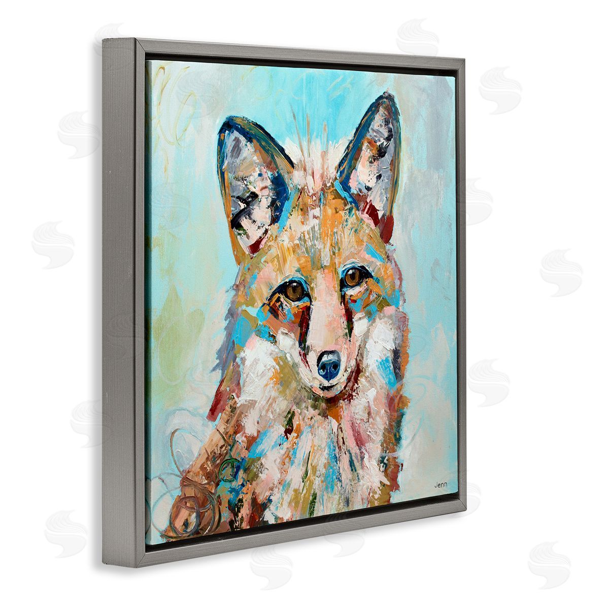 Jen Seeley Modern Fox Blue Accent Animal Gray Floating Frame Canvas Wall Art Print