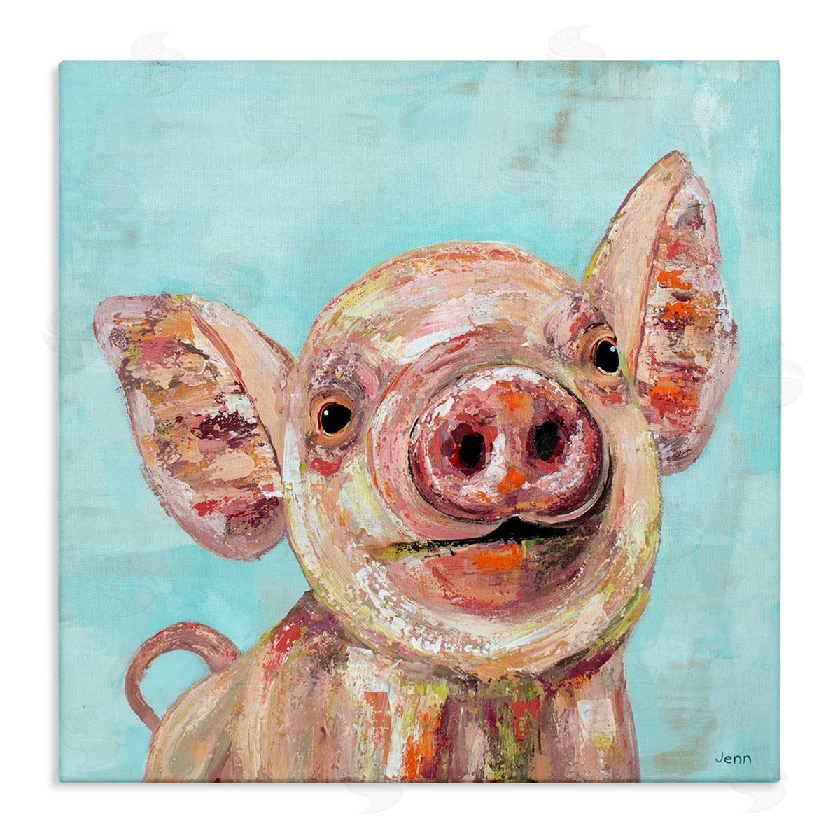 Jen Seeley Smiling Pig Farm Animal Stretched Canvas Wall Art Print