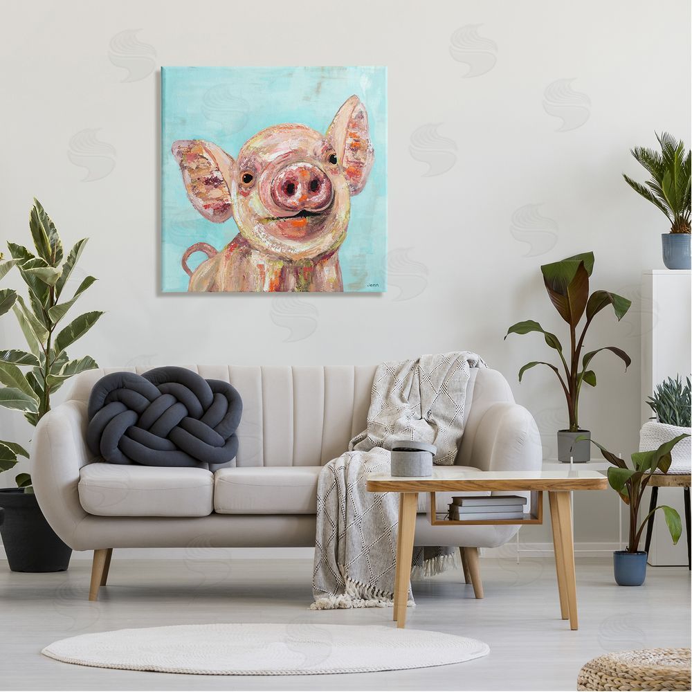 Jen Seeley Smiling Pig Farm Animal Canvas Wall Art in Room