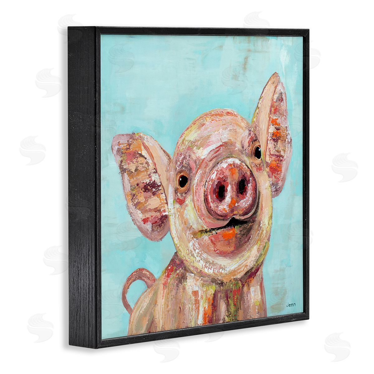 Jen Seeley Smiling Pig Farm Animal Black Framed Glicee Wall Art Print