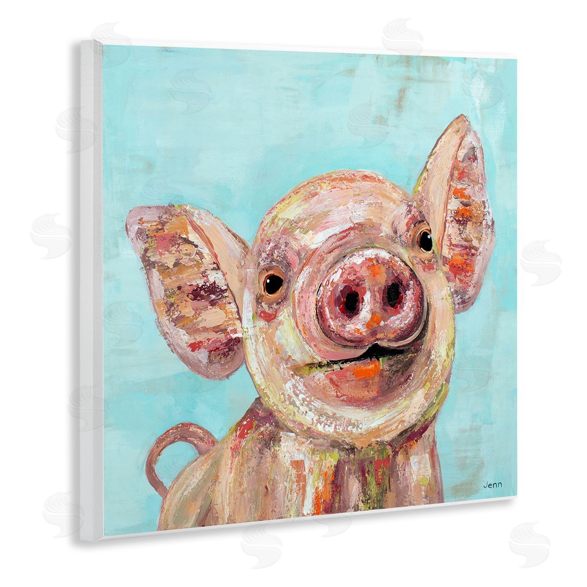 Jen Seeley Smiling Pig Farm Animal Wooden Wall Plaque Art Print
