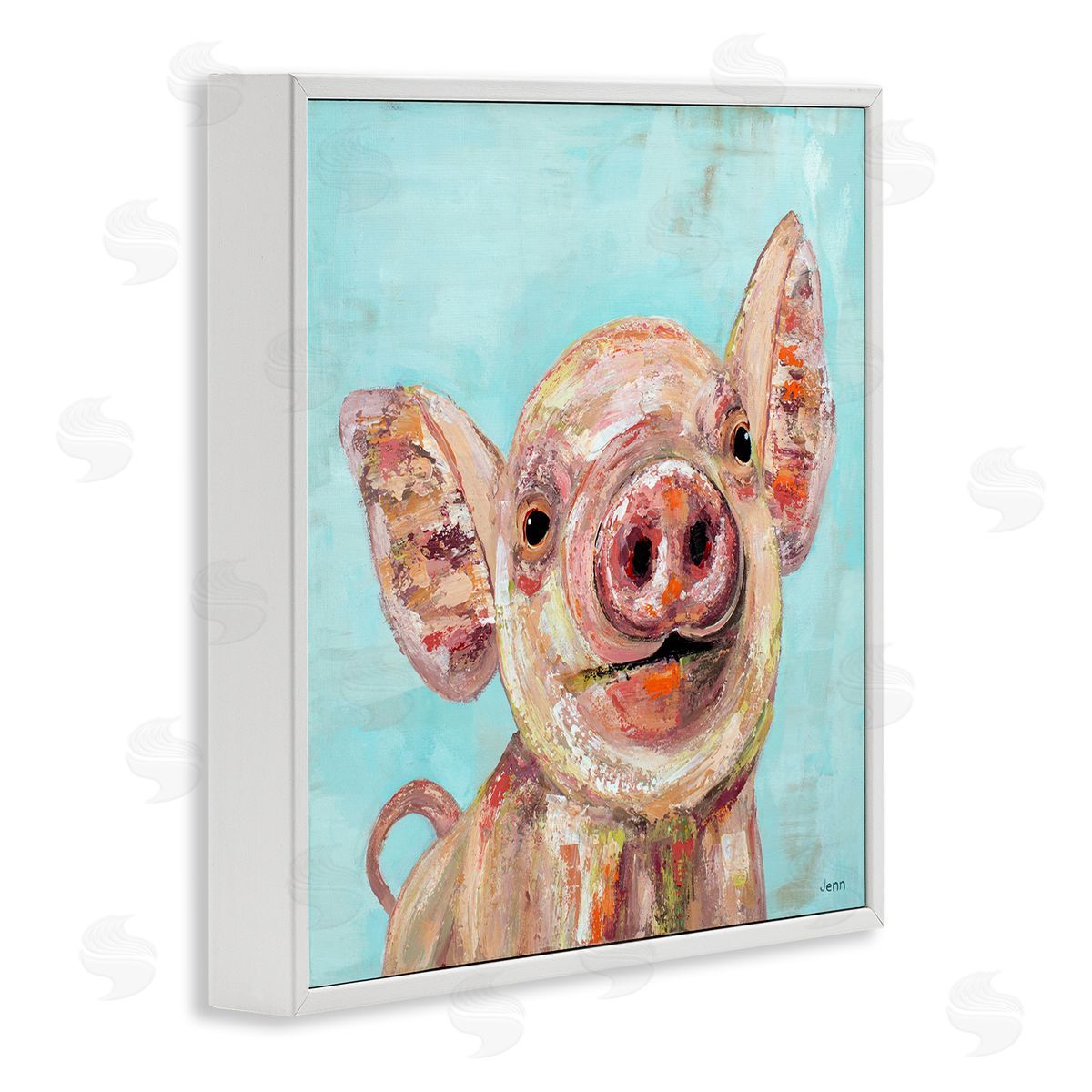 Jen Seeley Smiling Pig Farm Animal White Framed Glicee Wall Art Print