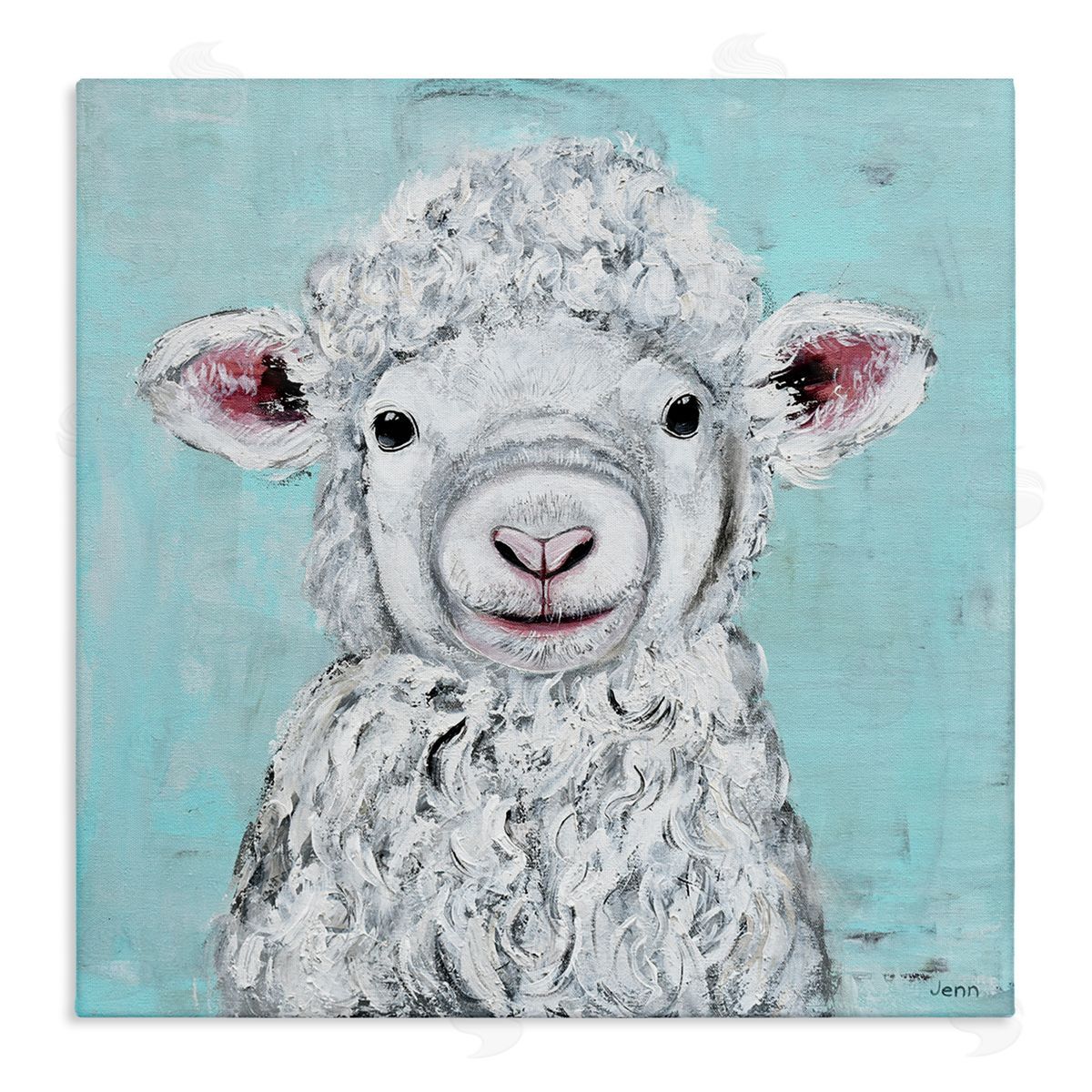 Jen Seeley Smiling Lamb Farm Animal Face Stretched Canvas Wall Art Print