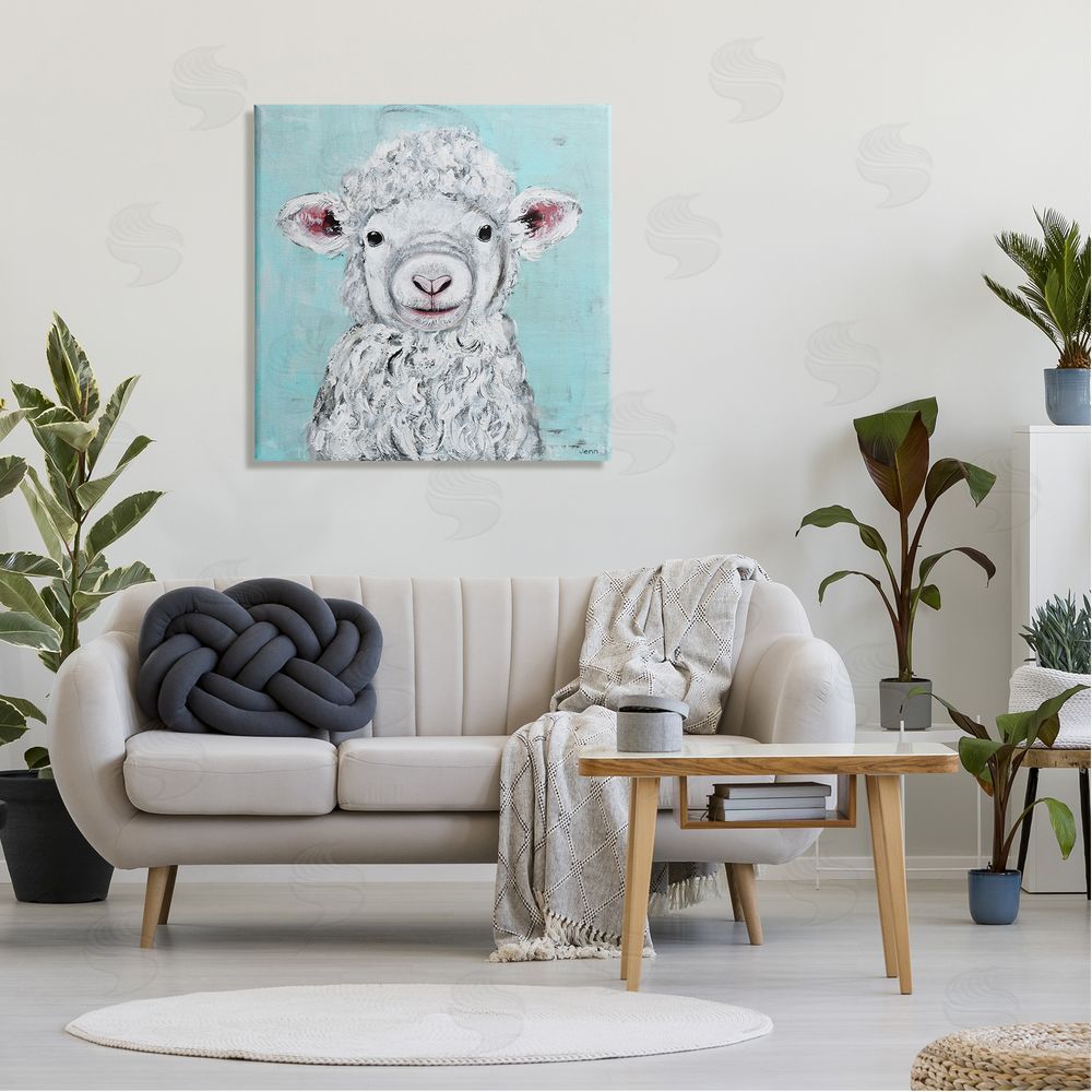 Jen Seeley Smiling Lamb Farm Animal Face Canvas Wall Art in Room