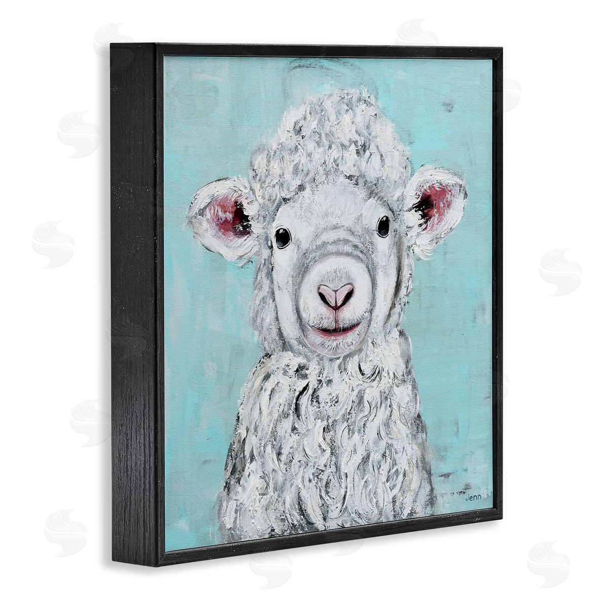 Jen Seeley Smiling Lamb Farm Animal Face Black Framed Glicee Wall Art Print