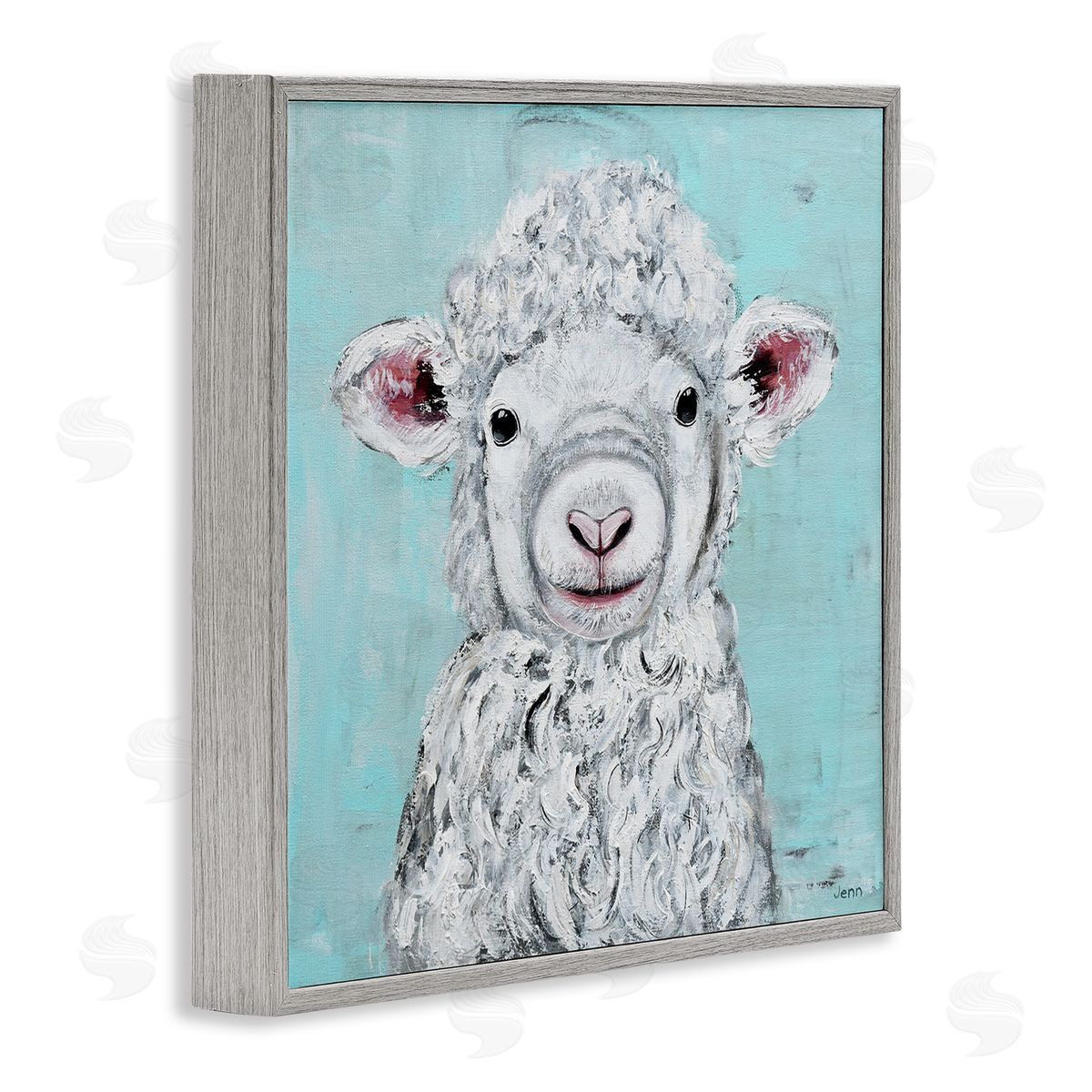 Jen Seeley Smiling Lamb Farm Animal Face Gray Framed Glicee Wall Art Print