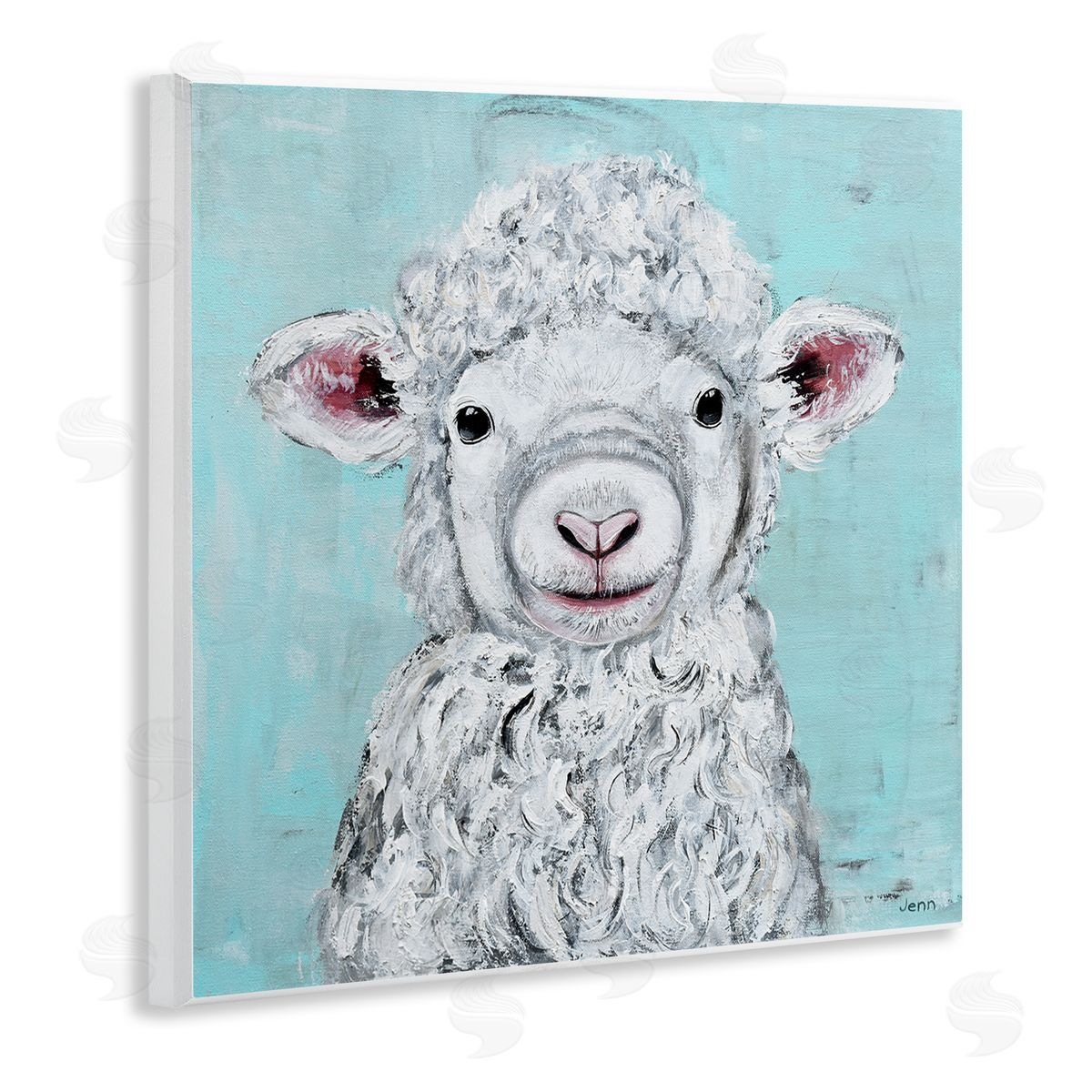 Jen Seeley Smiling Lamb Farm Animal Face Wooden Wall Plaque Art Print