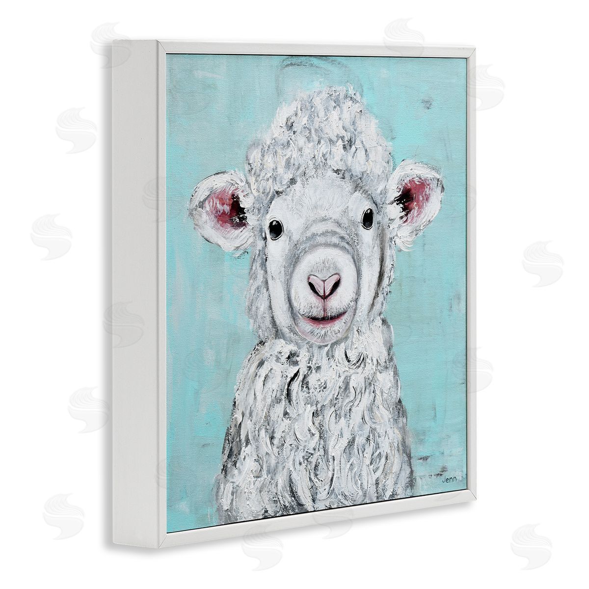 Jen Seeley Smiling Lamb Farm Animal Face White Framed Glicee Wall Art Print