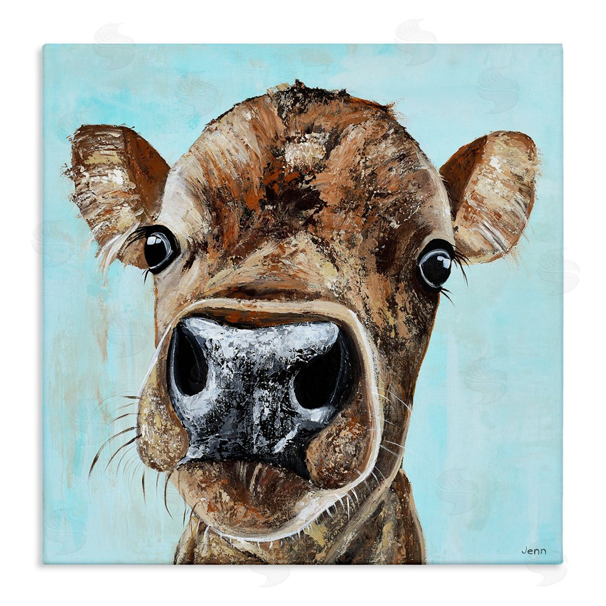 Jen Seeley Fun Close Up Cow Face Stretched Canvas Wall Art Print