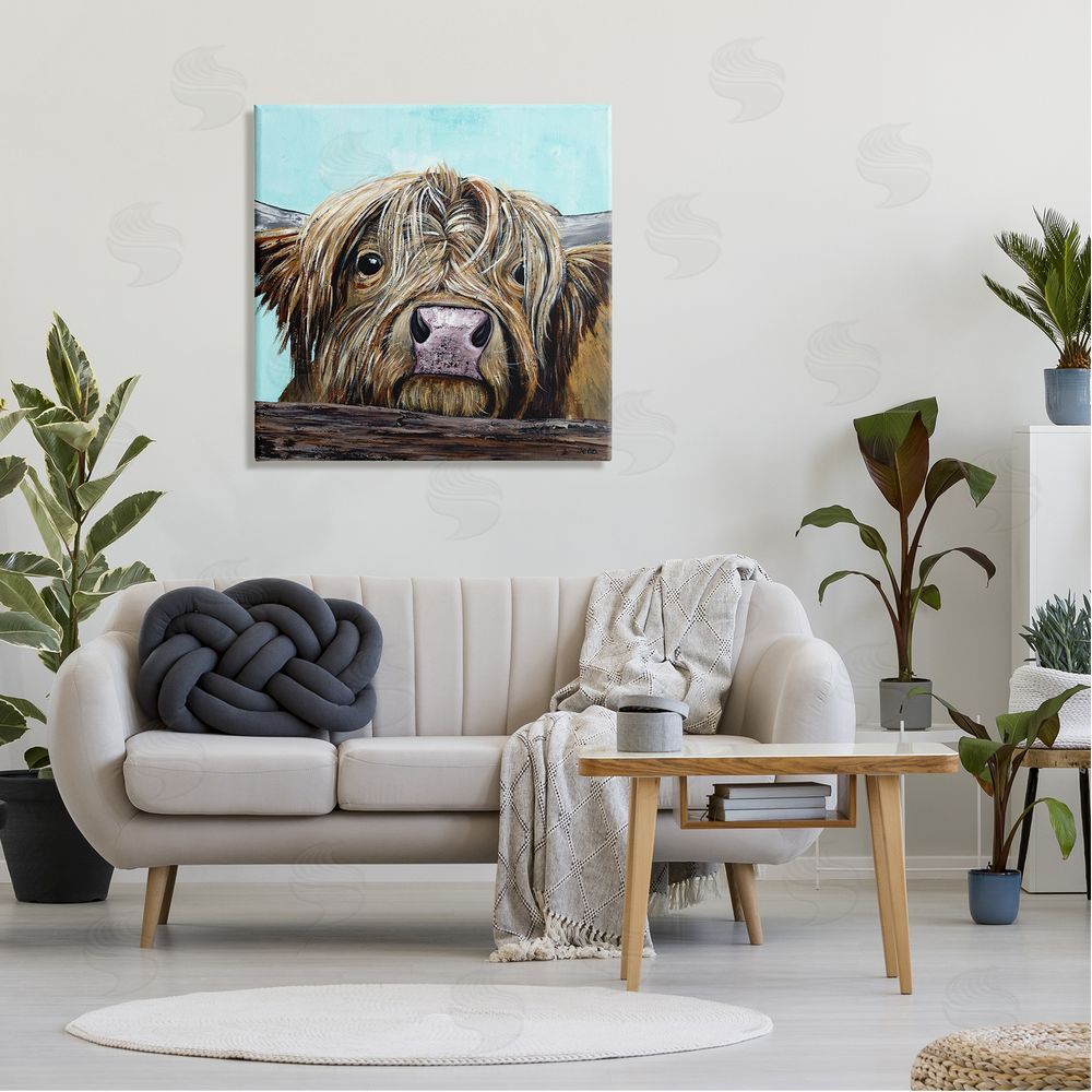 Jen Seeley Highland Cattle Farm Animal Face Canvas Wall Art in Room
