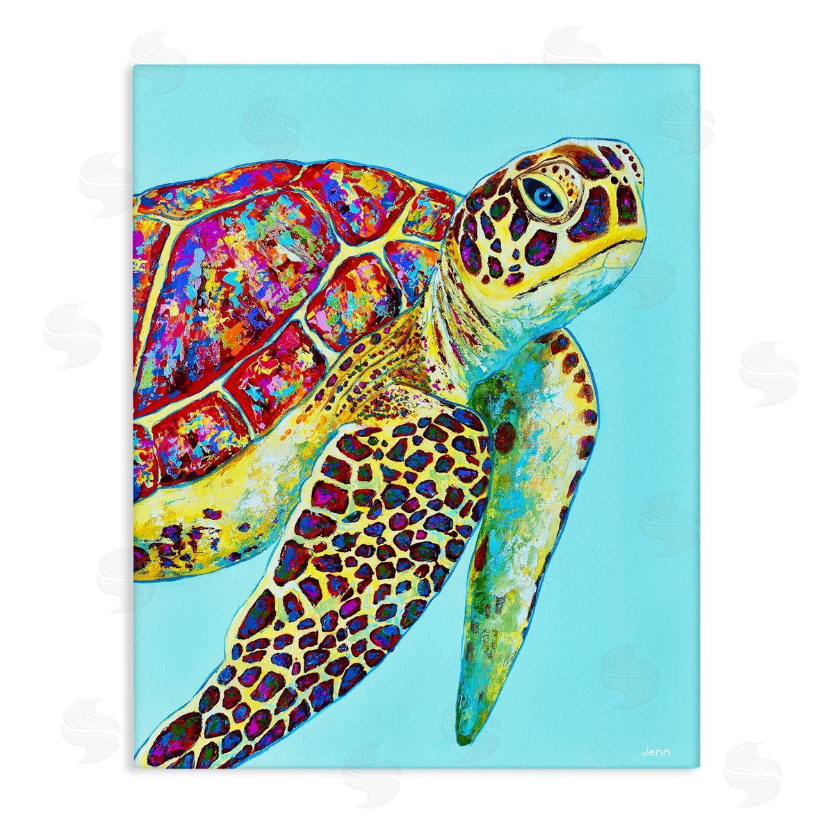 Jen Seeley Swimming Sea Turtle Turquoise Accent