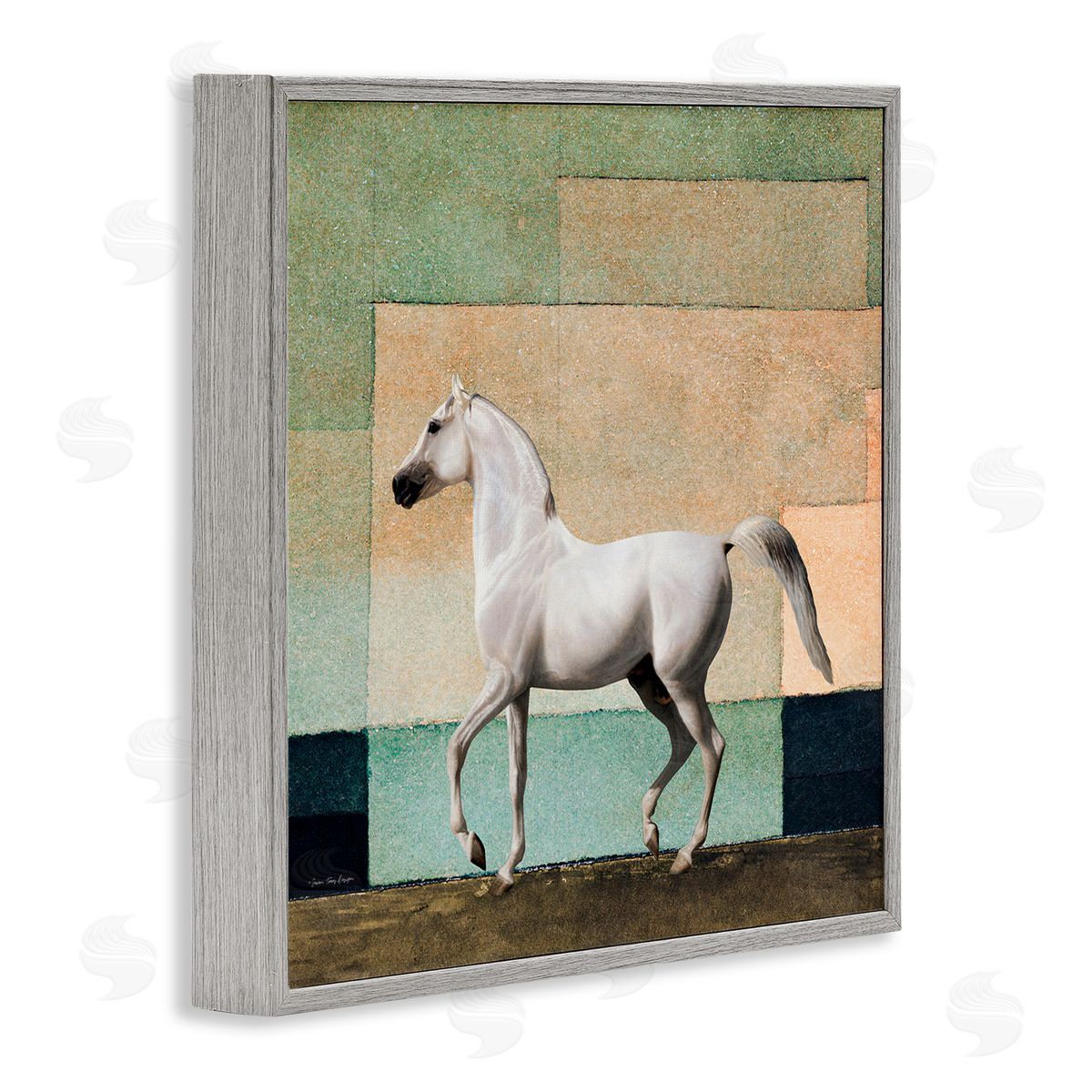 Seven Trees Design White Stallion Geometric Composition Gray Framed Glicee Wall Art Print
