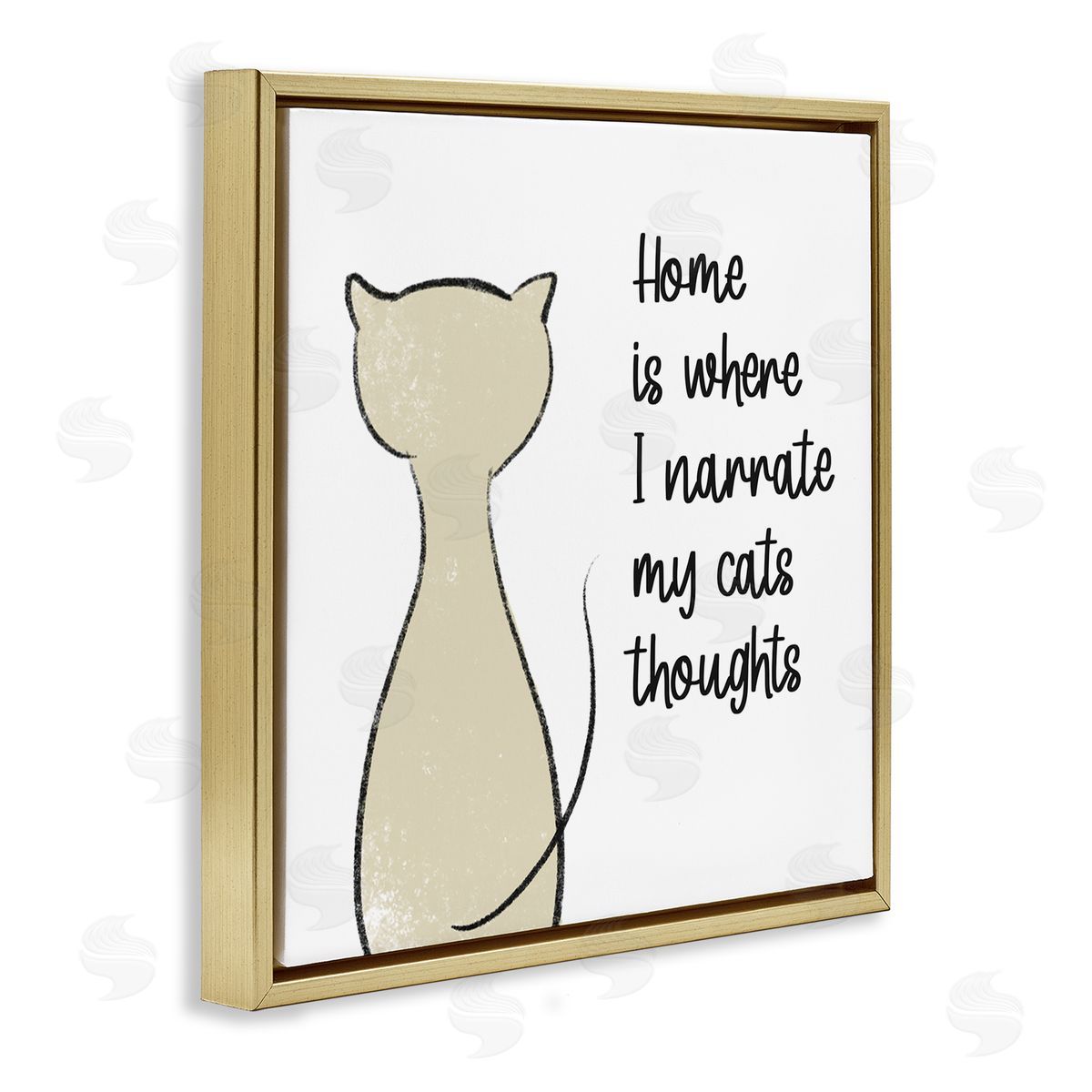 Anna Quach Narrate My Cats Thoughts Phrase Gold Floating Frame Canvas Wall Art Print