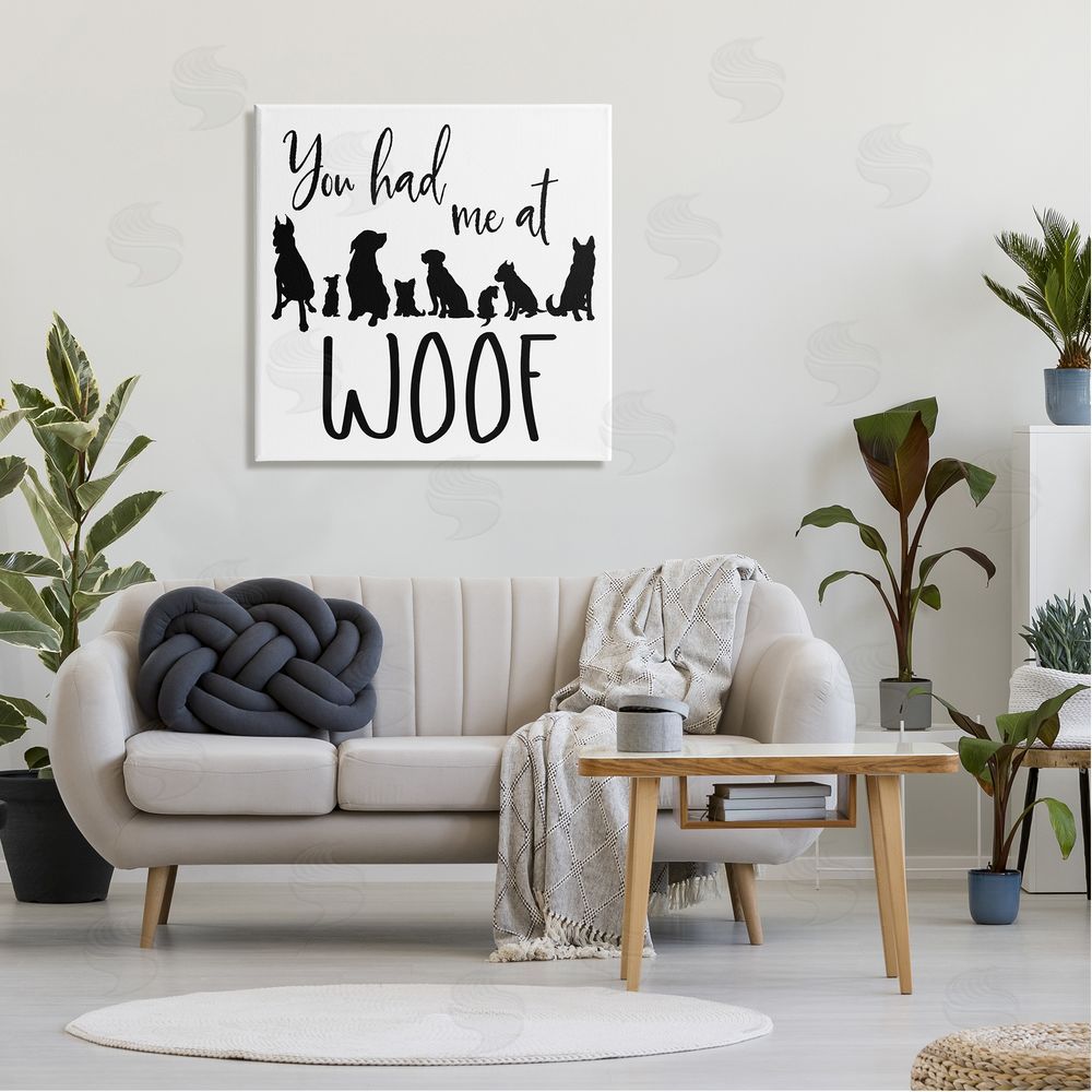 Elizabeth Medley You Had Me At Woof Silhouette Phrase Canvas Wall Art in Room
