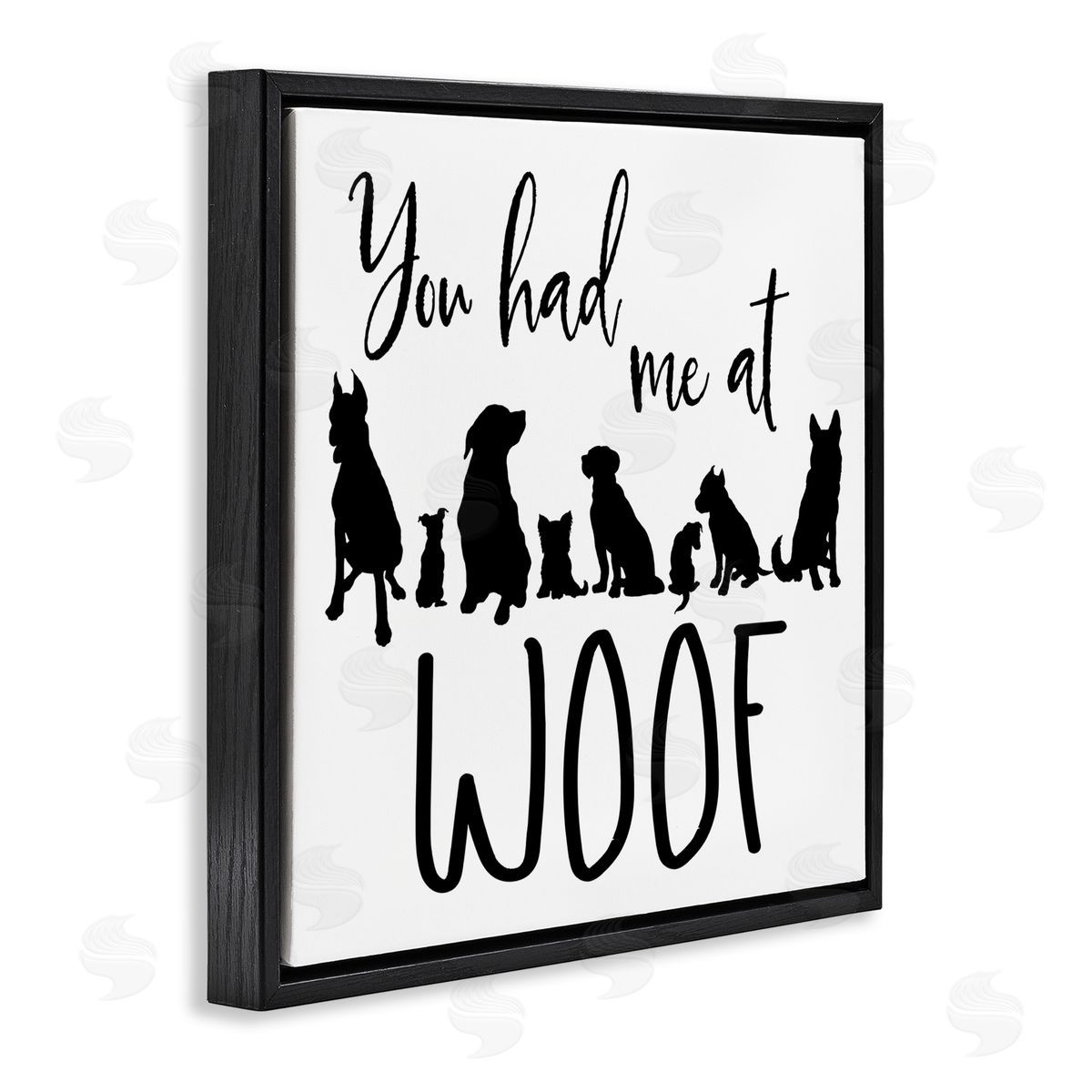 Elizabeth Medley You Had Me At Woof Silhouette Phrase Black Floating Frame Canvas Wall Art Print