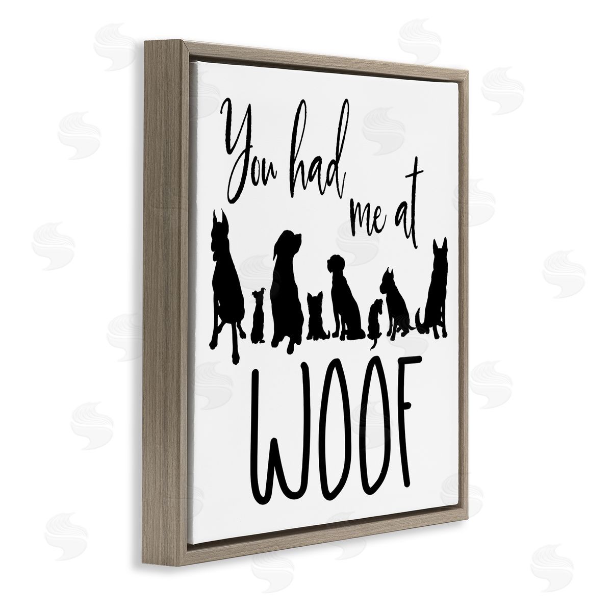 Elizabeth Medley You Had Me At Woof Silhouette Phrase Brown Floating Frame Canvas Wall Art Print