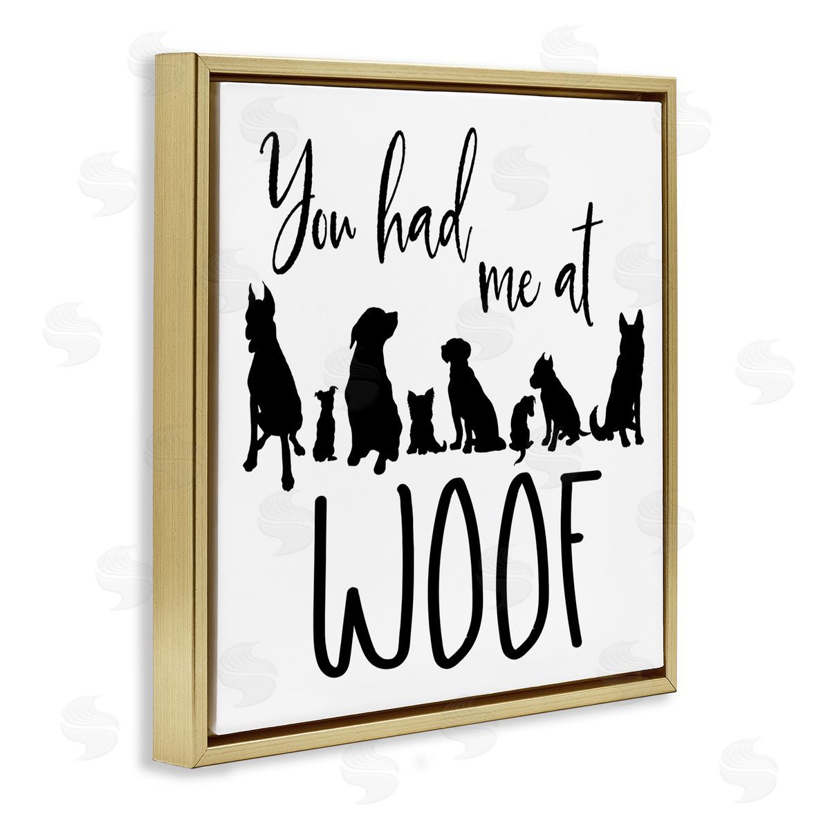 Elizabeth Medley You Had Me At Woof Silhouette Phrase Gold Floating Frame Canvas Wall Art Print