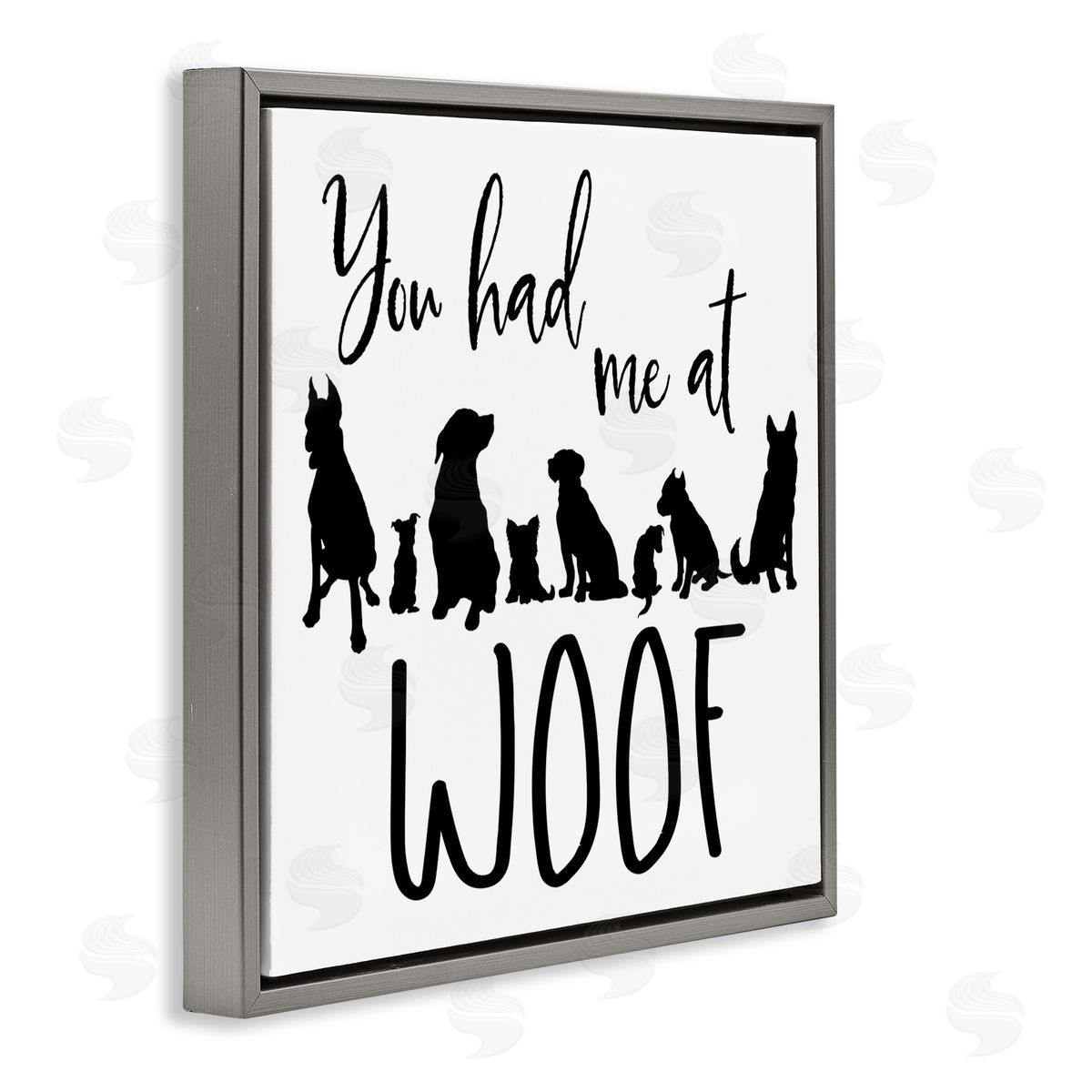 Elizabeth Medley You Had Me At Woof Silhouette Phrase Gray Floating Frame Canvas Wall Art Print