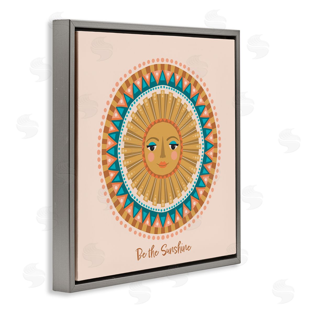 Caroline Alfreds Boho Be The Sunshine Pattern Gray Floating Frame Canvas Wall Art Print