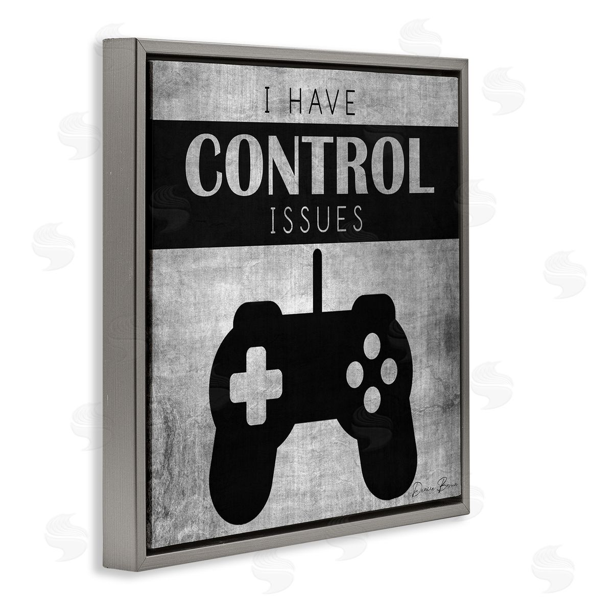 Denise Brown I Have Control Issues Gaming Phrase Gray Floating Frame Canvas Wall Art Print