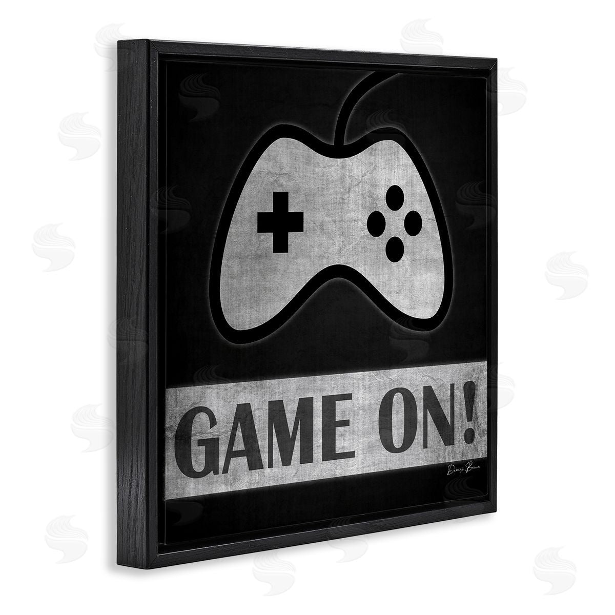 Denise Brown Game On Video Gaming Phrase Black Floating Frame Canvas Wall Art Print