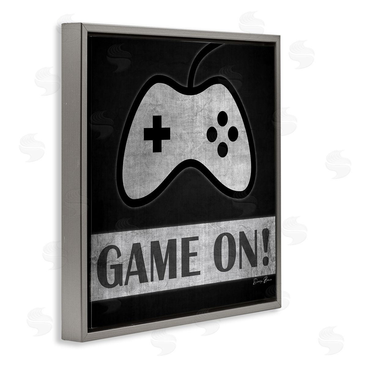 Denise Brown Game On Video Gaming Phrase Gray Floating Frame Canvas Wall Art Print