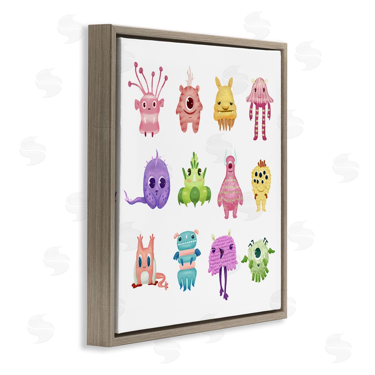 Ziwei Li Fun Varied Monster Creatures Brown Floating Frame Canvas Wall Art Print