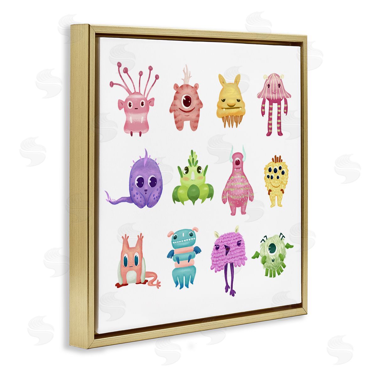 Ziwei Li Fun Varied Monster Creatures Gold Floating Frame Canvas Wall Art Print